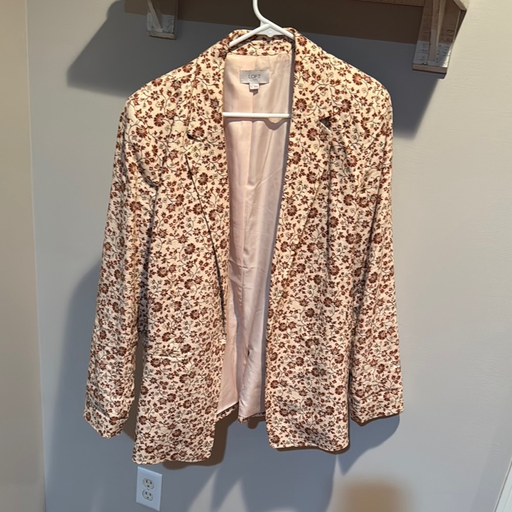 LOFT Brown and Pink Blazer Lightweight Open Front